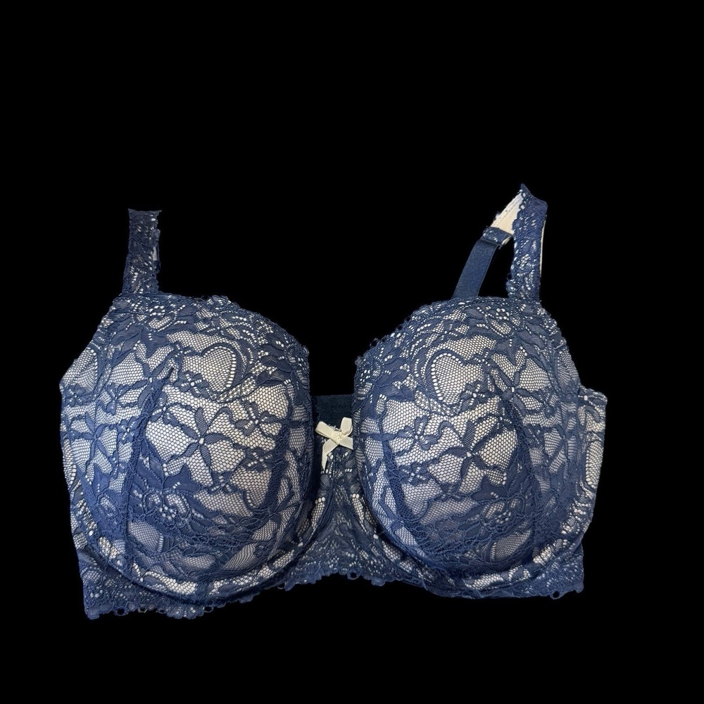 Cacique‎ 38F Navy Blue Mesh Overlay Lined Underwire Bra Preowned